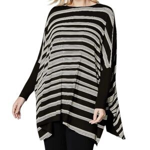 J Jill Wearever Tunic XL Black White Stripe Slits Oversized Stretch Comfy NWT